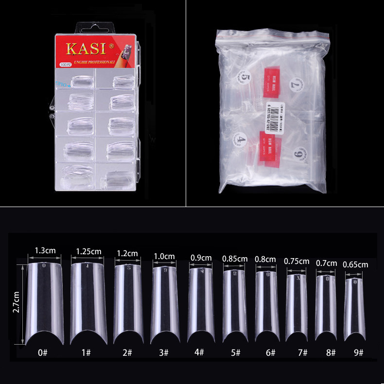 KaSi美甲C形法式透明甲片 光疗甲水晶甲延长指甲工具 100/500片