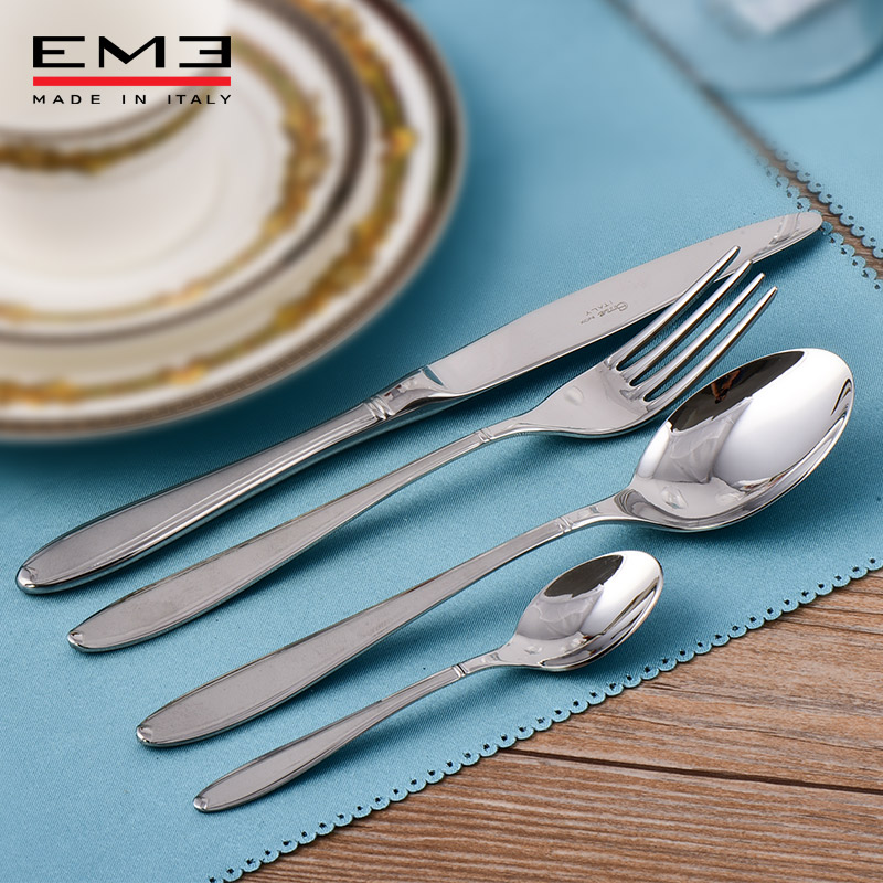 Купить Европейские столовые приборы 意大利进口刀叉4件套 eme牛排刀叉勺 18-10不锈钢西餐具 ...