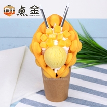 Hong Kong simulation egg waffle food model mold sample Mango diced ice cream ball Zi egg waffle model fake sample