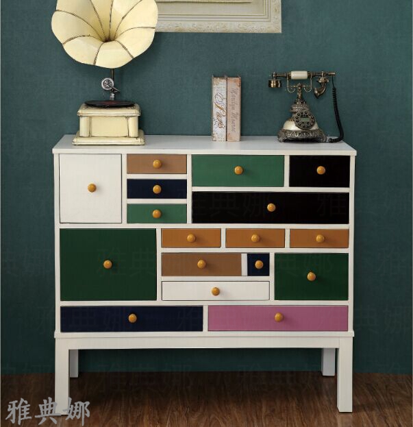 Simple European entrance cabinet living room decorative cabinet solid wood multi-drawer balcony locker entrance partition Nordic decorative drawer