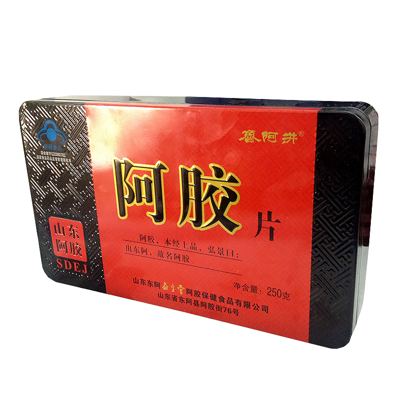阿胶块山东东阿胶城阿胶片 驴皮正宗阿胶块ejiao阿胶打粉铁盒250g
