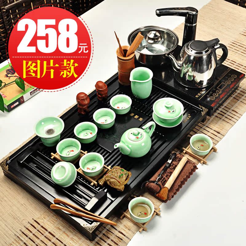 Hui, make tea sets purple kung fu tea set a complete set of ice to crack household induction cooker solid wood tea tray of tea table