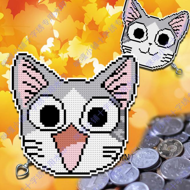 One cross embroidered zero wallet with small leather clip cartoon L017 cat chic