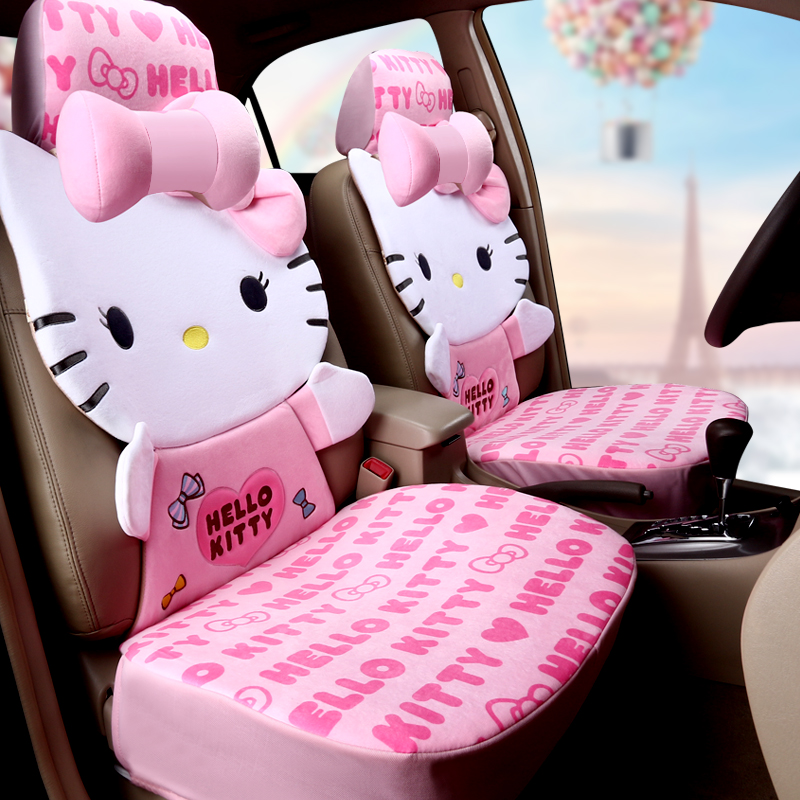 新款HELLO KITTY汽车坐垫冬季毛绒卡通可爱座垫小车内饰用品装饰