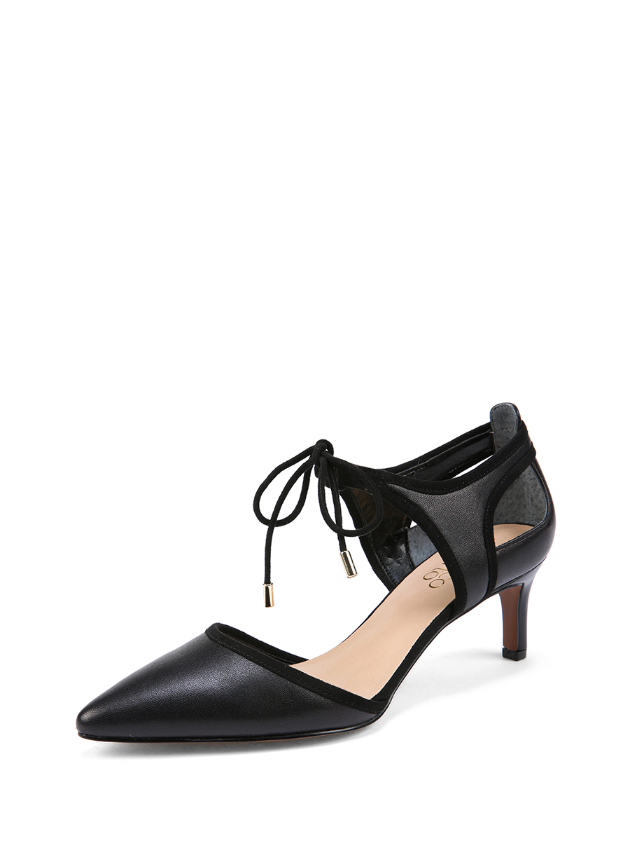 FRANCO SARTO 黑色镂空系带饰尖头高跟鞋