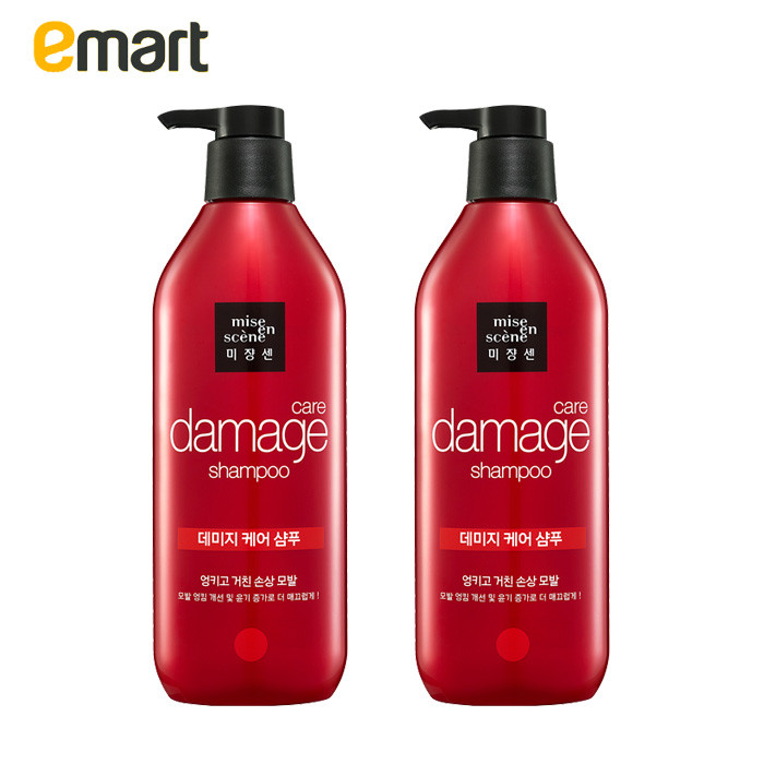 EMART海外miseenscene美妆仙玫瑰红色染烫修复柔顺洗发水680ml*2