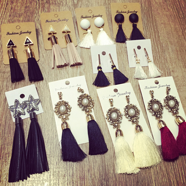 2 pieces Korean Korean retro exaggerated fashion black pearl stars tassel long earrings female temperament ear