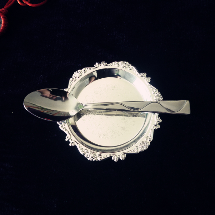 Export high-grade exquisite European stainless steel coffee spoon Small soup spoon Western style creative geometric pattern baby spoon