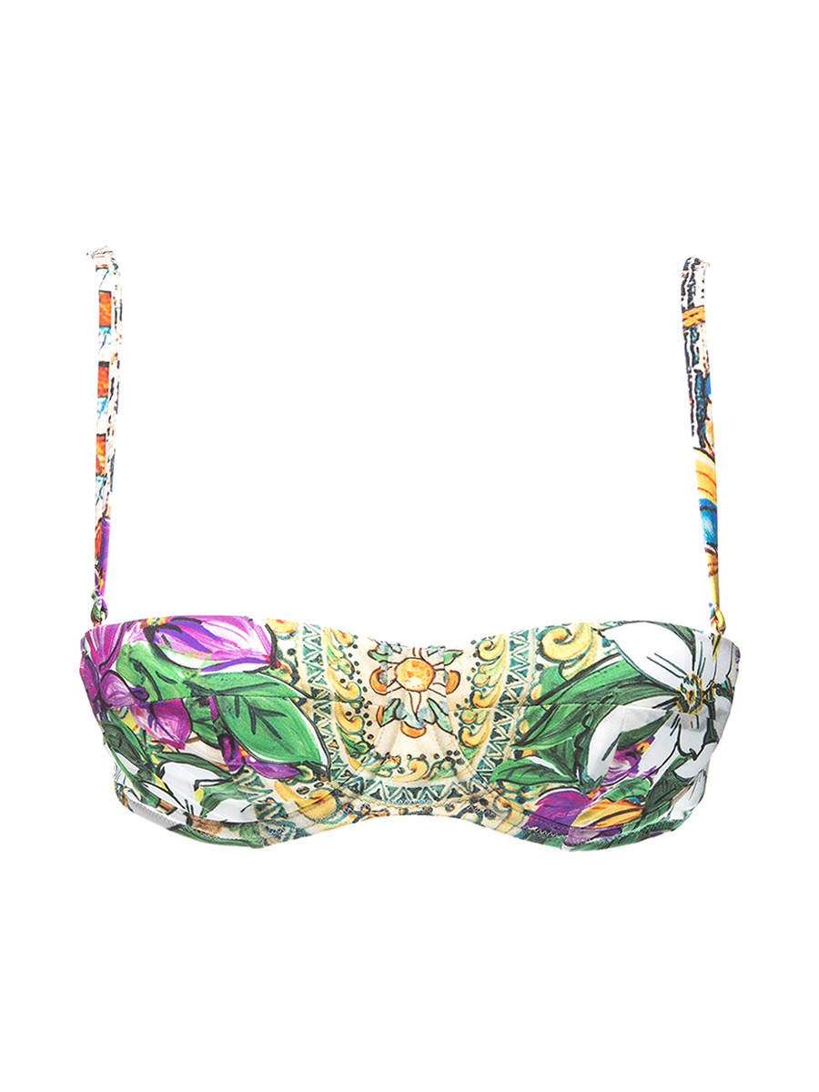 Dolce&Gabbana 黄绿紫三色印花吊带泳衣