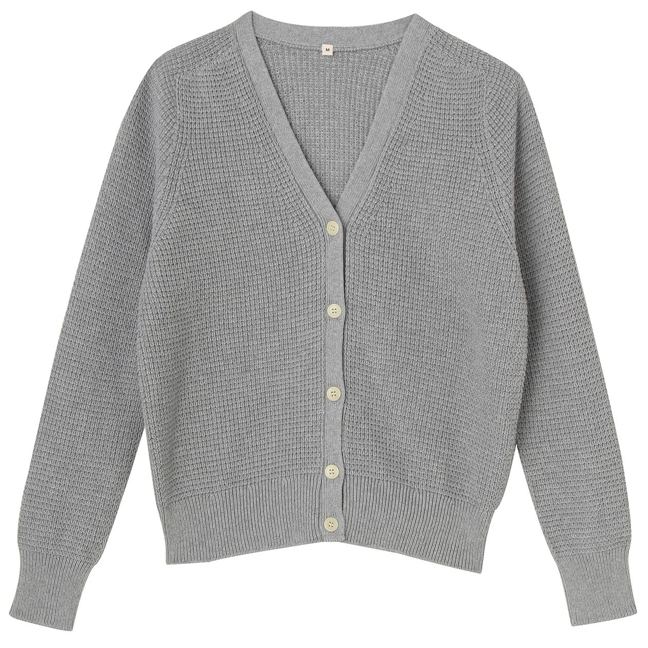 无印良品 MUJI 女式 棉抽褶编织V领开衫