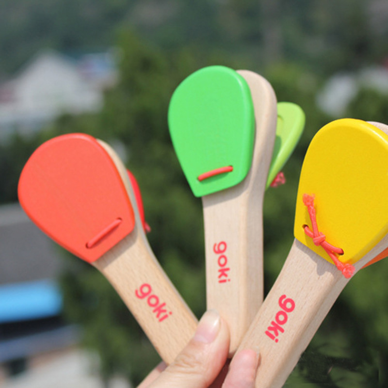 Export Germany ORF percussion baby handle clap Solid wood castanets Children's music percussion toys