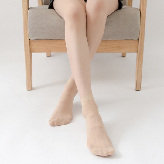 20 Pairs of Velvet Core-Spun Silk Flesh-Colored Women's Short Stockings, Anti-Snagging, Thin, Spring and Summer Black Stockings, Short Socks