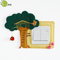 New fabric switch cover handmade characteristic wall sticker switch sticker socket cover wall fire sticker (Tree House)
