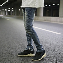 European and American High Street Foundation winter thickened without holes washing water made old yellow zipper elastic small foot jeans