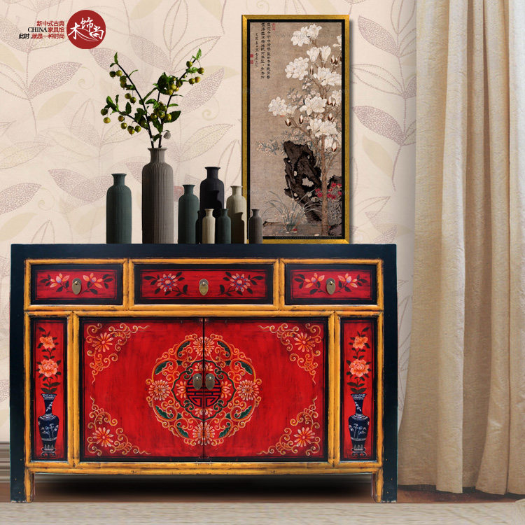 New Chinese Closed Cabinet Retro Hall Cabinet Solid Wood Furniture Made Old Decorative Cabinet Meal Exit Extra