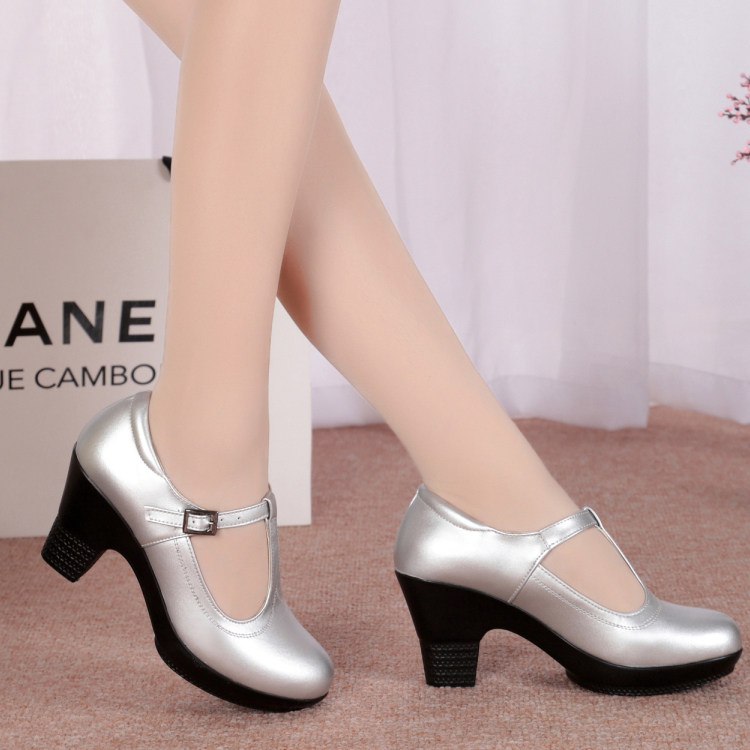 Leather Square Dance Shoes Women's Waterproof Platform Dancing Shoes High Heel Ballroom Dance Performance Shoes Modern Dance Shoes Dance Shoes