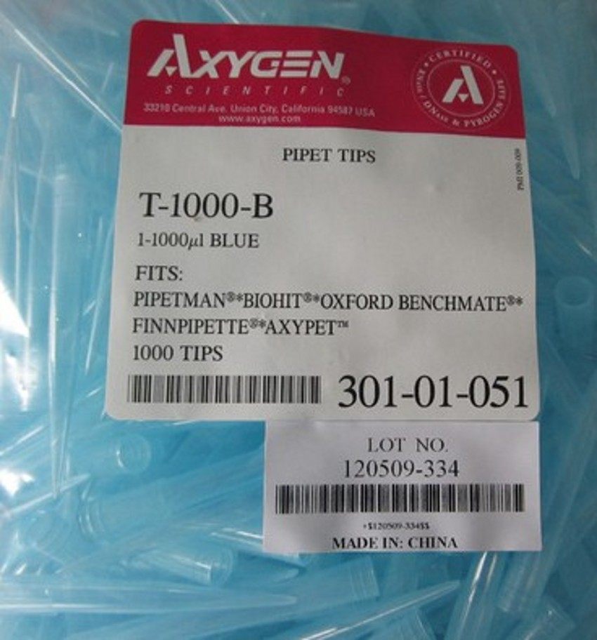 Axygen/爱思进吸头1ml蓝色 1000支/包 进口1000ul枪头