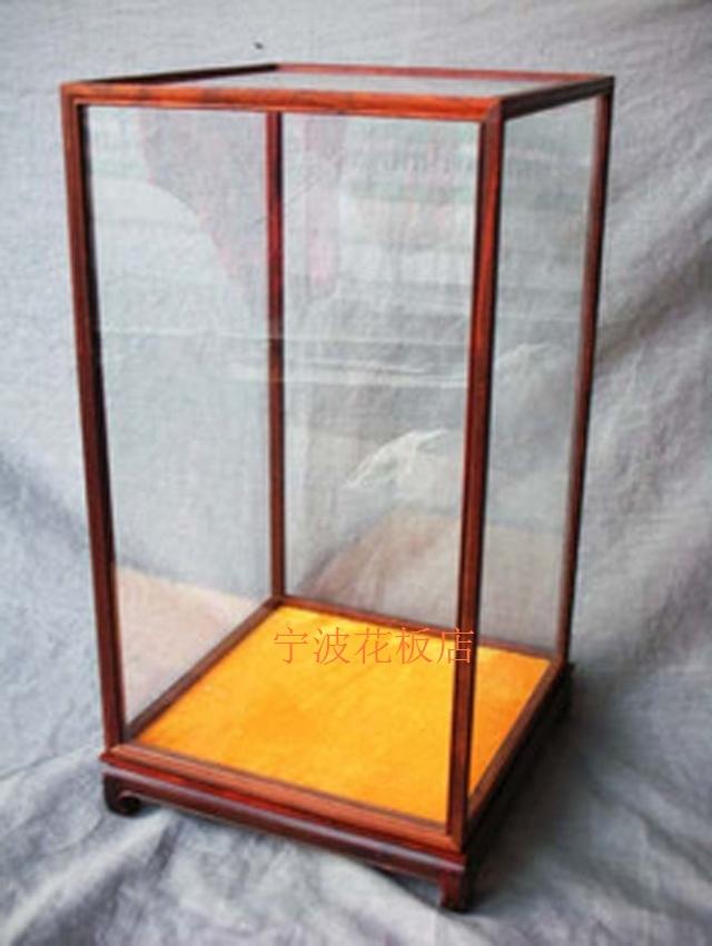 Solid wood furniture audio statue glass cover red wood engraving process giftsVase base dust proof display box