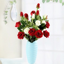 High-grade simulation rose flannel feel fake flower 3 roses living room coffee table floor-to-ceiling decorative bouquet