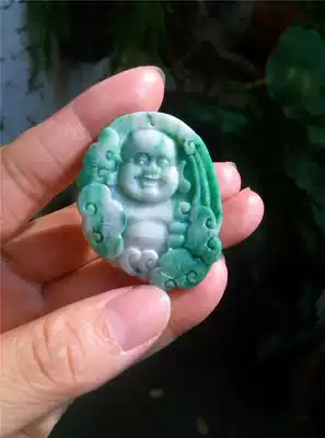Tianjiao natural a goods sky blue jade Buddha single Jade smile Buddha Maitreya Buddha jade pendant female jade pendant special price