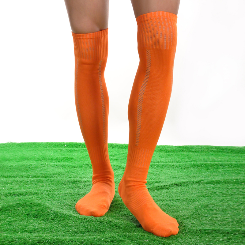 Football Socks for Men, Adult Long Socks, Non-Slip Over-The-Knee Professional Sports Socks, Thin Nylon Socks, Orange, Sweat-Absorbent and Breathable