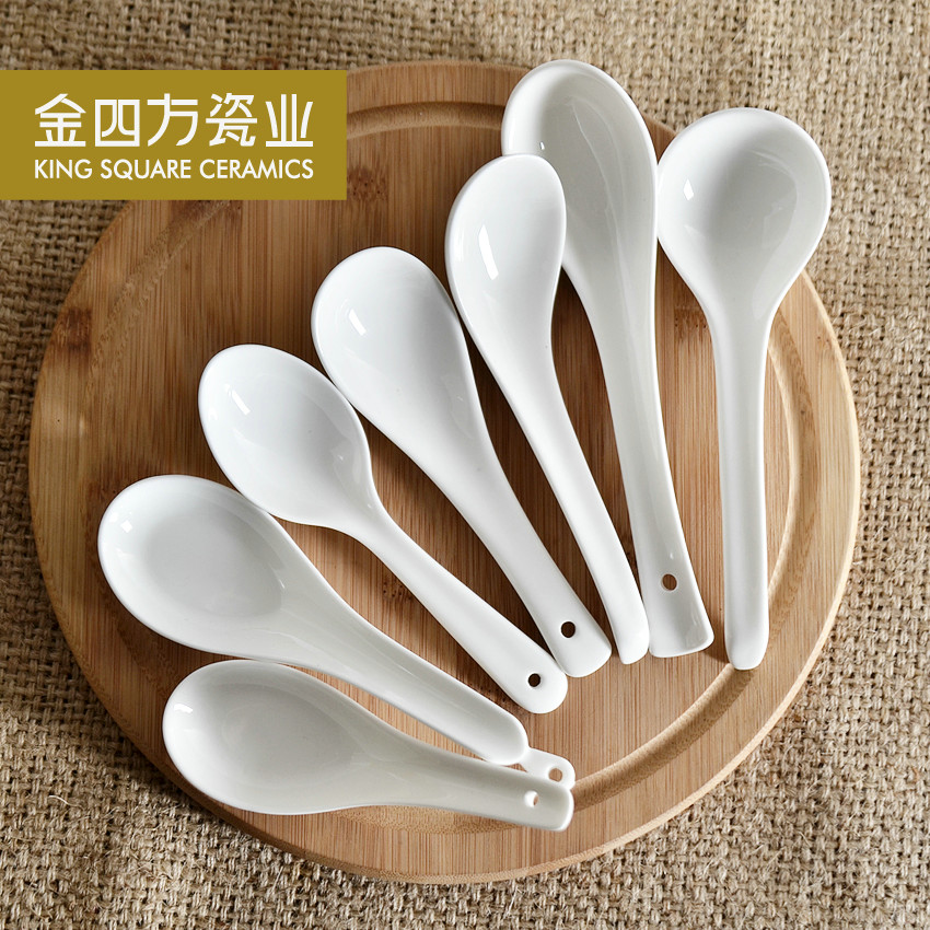 Gold square pure white ipads porcelain run son lovely big run small spoon, round long handle ladle ceramic coffee spoons condiment spoon