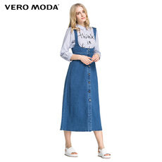 Женское платье 满300用券减30vero modaa摆纽扣门襟牛仔背带连衣裙|316142004