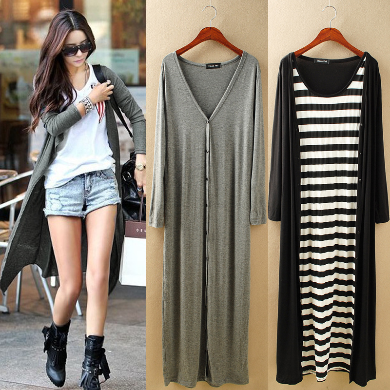 2025 Summer Korean Style Modal Long Cardigan Plus Size Loose Fit for Chubby Women V-Neck Shawl Long Sun Protection Clothing