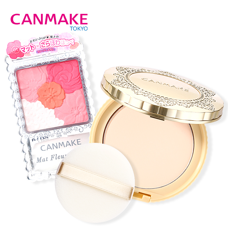 CANMAKE井田新品 棉花糖粉饼+花瓣五色腮红组合装 日本彩妆套装