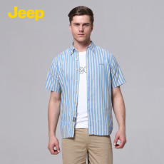 Рубашка мужская jeep品质行货夏款男棉制扣领休闲条纹吉普短袖衬衫js12wh114吉普