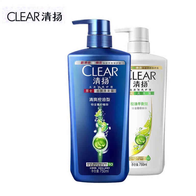 清扬男士清爽控油+控油平衡750ML洗发水/露套装假一赔十洗头膏