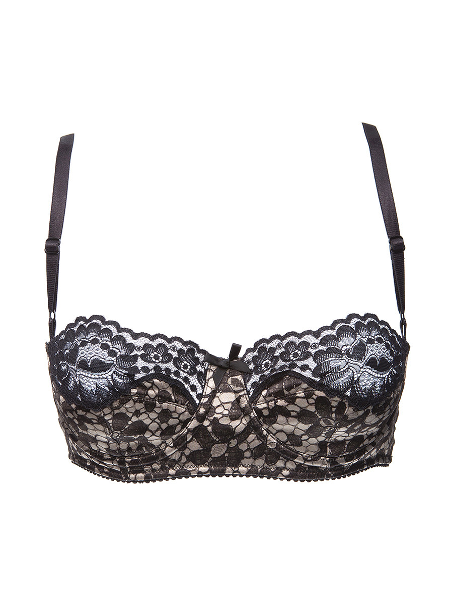 Dolce&Gabbana 白底黑色蕾丝钩花覆面3/4杯文胸