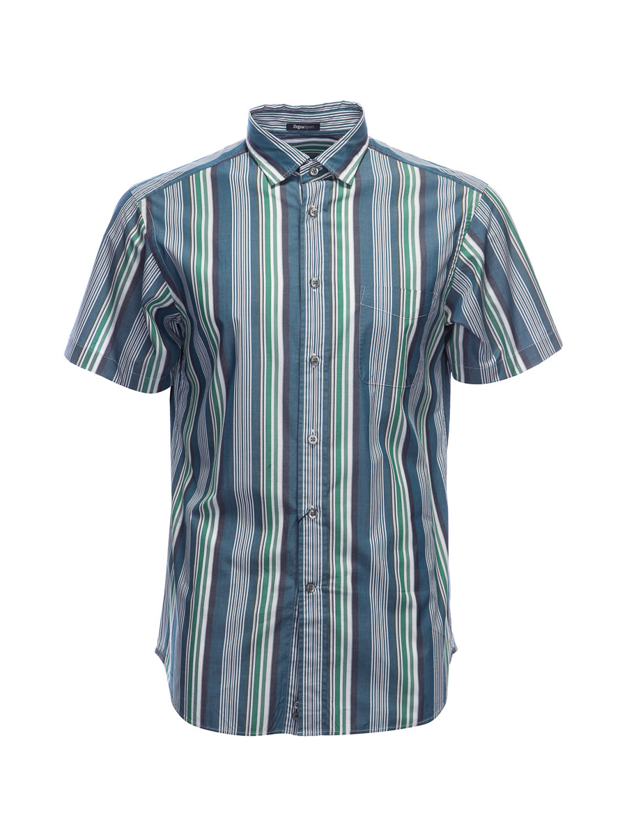 ZEGNA SPORT 蓝绿条纹印花短袖衬衫