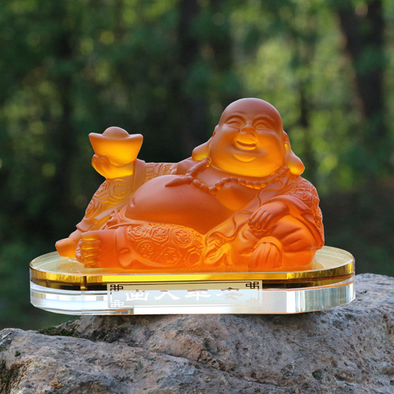 超大号汽车上摆件弥勒佛笑佛小车里装饰品轿车内琥珀色琉璃香水座