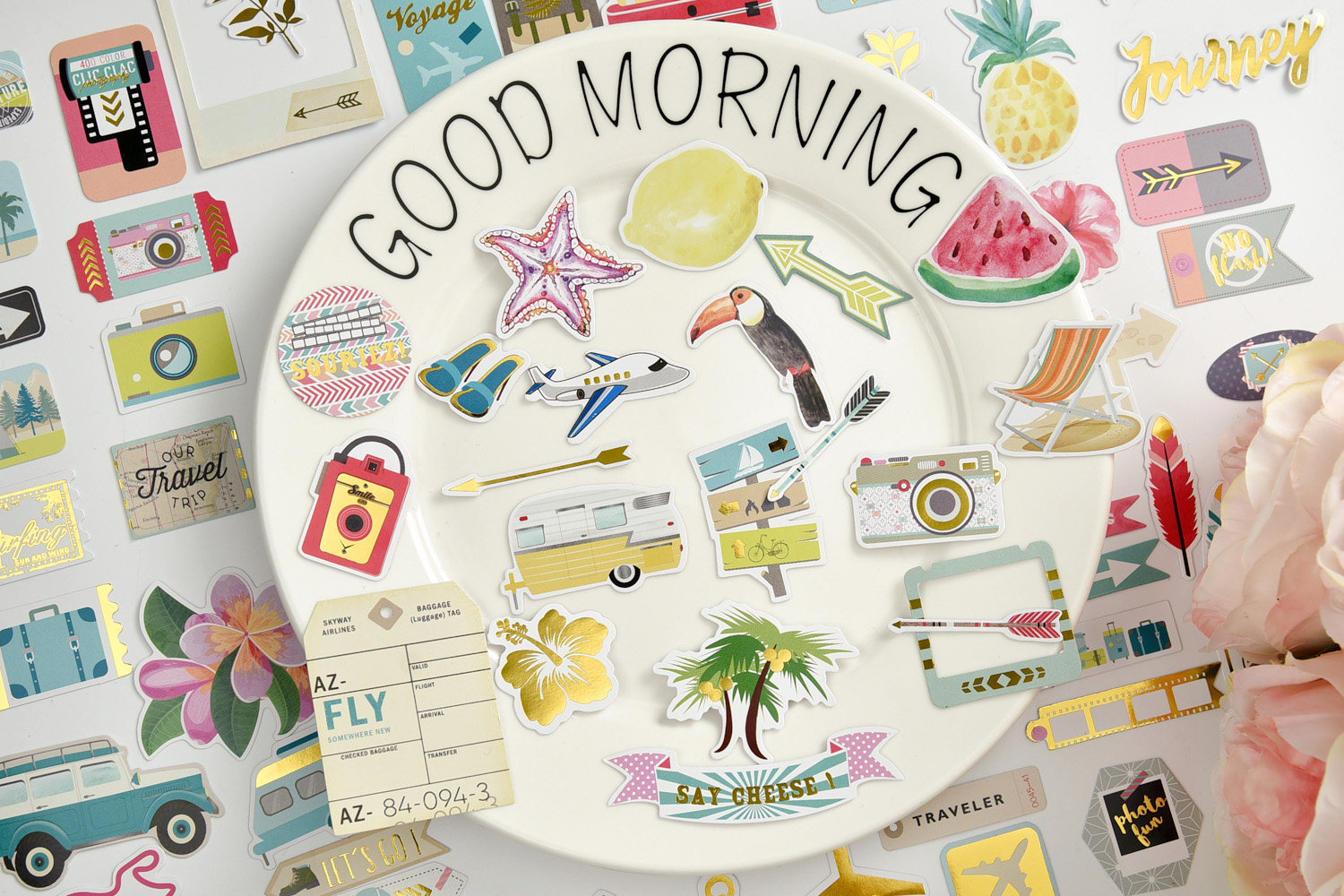 Judy hand laid hot gold material hand ledger stickers 72 pieces Travel Pre-cut adhesive die cut