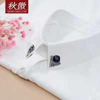 Mùa thu vi mùa xuân và mùa hè mới áo sơ mi cổ áo pin ve áo sơ mi cỡ lớn trắng phía dưới áo voan không tay nữ áo sơ mi công sở nữ