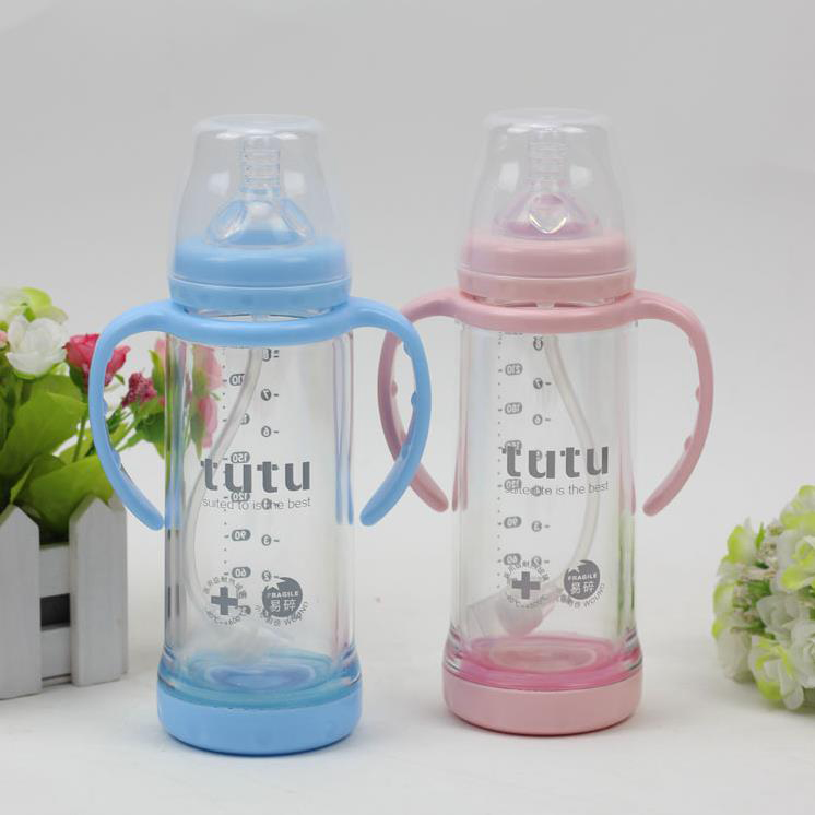 爱婴缔TUTU 宽口径 防爆带吸管 玻璃奶瓶 150ML /240ML 0323 0324