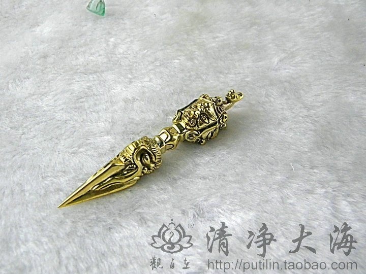 Tibetan Buddhist Myong Buddhist Statue Pure Bronze-Gold-Lowering Magic Pestle Horse Head Mantra Pestle Three Sides Diamond Peg.