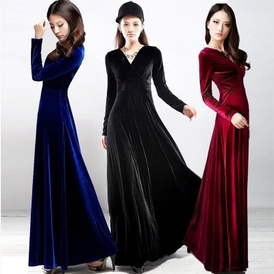 2026 New Spring and Autumn Velvet Dress, Elegant and Stylish Autumn and Winter Long Dress, Velvet Mother's Style Evening Dress for Women