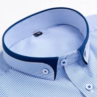 Mùa xuân kinh doanh miễn phí ủi áo sơ mi nam thời trang đôi cổ áo lớn cộng với phân bón XL sọc nam áo dài tay  áo sơ mi nam tay ngắn