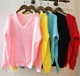 Mùa thu 2018 phiên bản Hàn Quốc mới của áo hoodie rộng màu kẹo len cổ chữ V áo len màu rắn áo khoác nữ - Áo len cổ chữ V áo len tay dài Áo len cổ chữ V