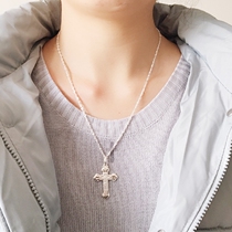 Tiangguo Seiko three-dimensional cross jewelry S999 foot silver couple necklace safe pendant mens silver female pendant