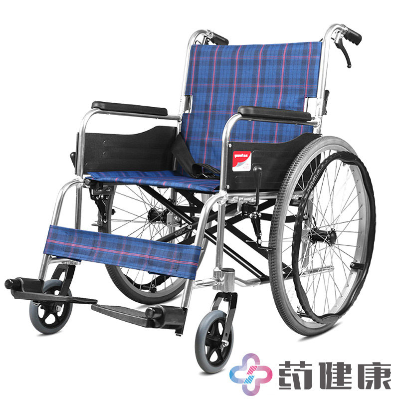 鱼跃老人轮椅车H030C轻便可折叠铝合金手推车免充气胎老人代步车