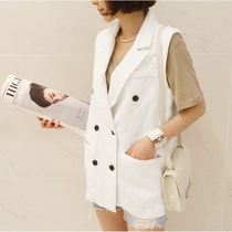 2022 Korean version Summer new cotton linen Western suit collar waistcoat for womens clothing linen for large size college wind vests