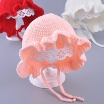 Baby princess hat 100 days 6 months baby lace hat Knitted girls ear protection hat Lace spring autumn and winter models