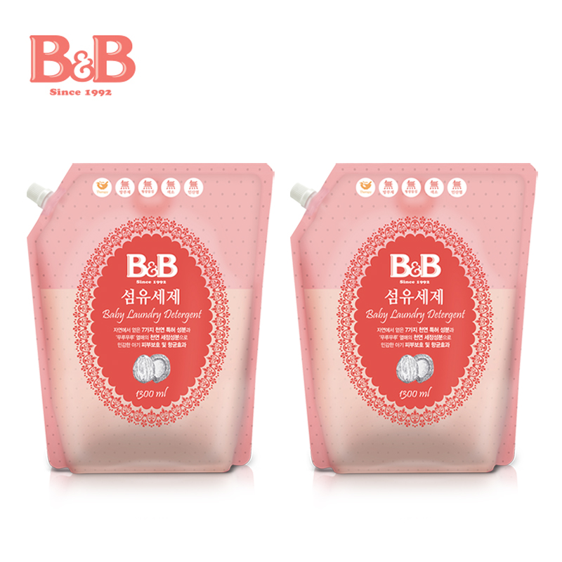 【天猫超市】韩国进口B&B/保宁婴儿洗衣液纤维洗涤剂1300ml*2袋装