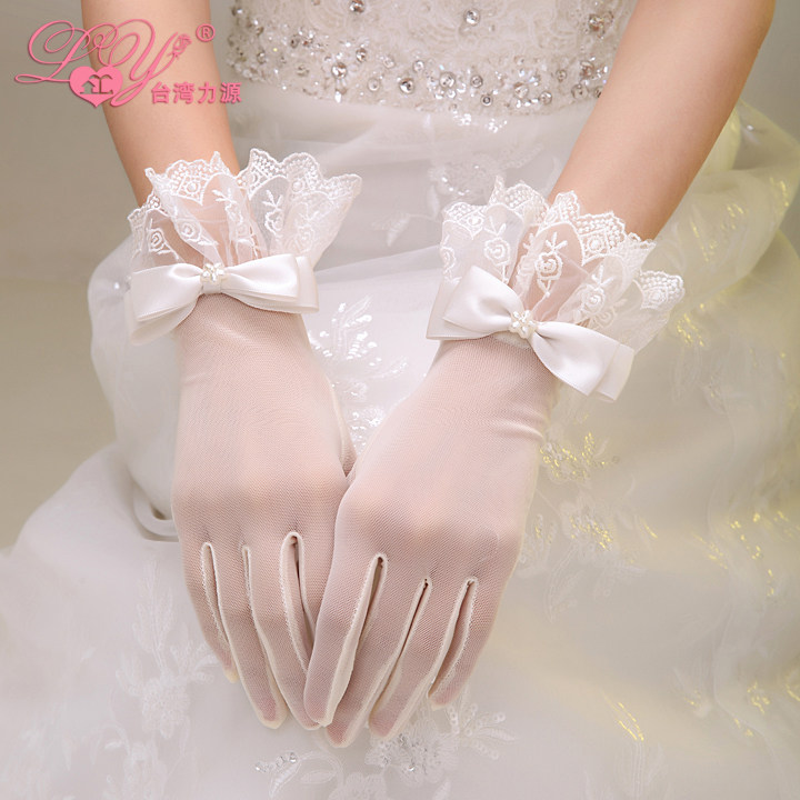 2021 new style bridal wedding wedding wedding gloves Lace short white bow winter accessories