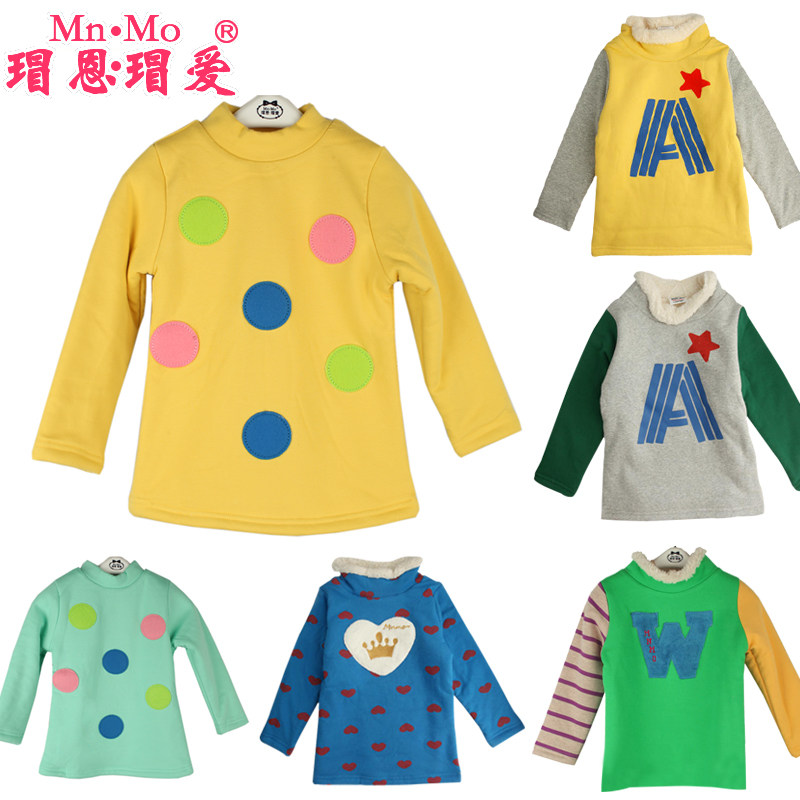 瑁恩瑁爱秋冬男女童加绒加厚打底衫长袖t恤儿童保暖卫衣绒衫上衣