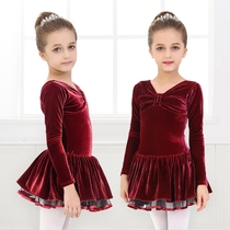 Autumn-winter children Long sleeves dance practice Girl Velvet Dance Dress Ballet Dresses Ballet Dresses 1090