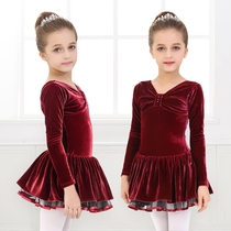 Autumn and winter childrens long-sleeved dance practice clothes Girls velvet dance dress Tutu skating dress 1090